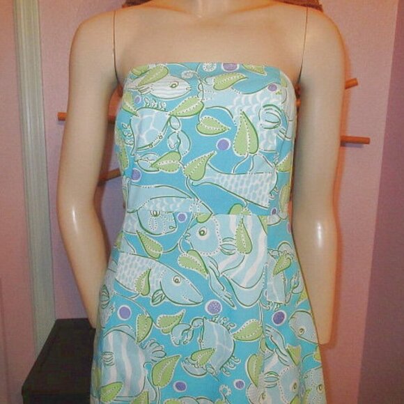 Vtg Lilly Pulitzer Sabrina Strapless Atlantis Dress Size 10 Glitter Fit & Flare - Picture 2 of 10